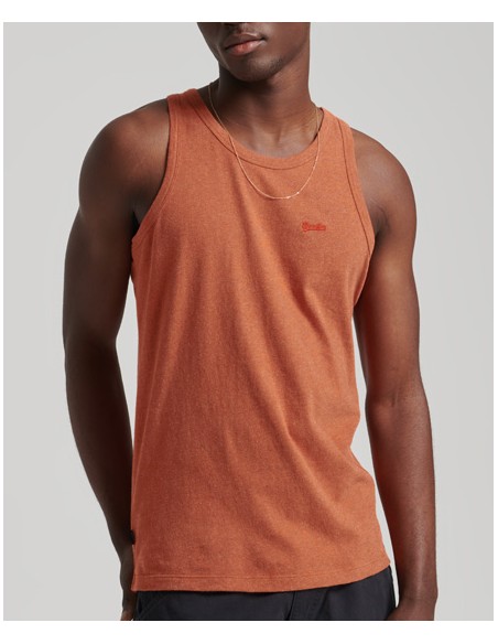Basic orange sleeveless t-shirt with a round neckline from the Superdry brand. Front view.
