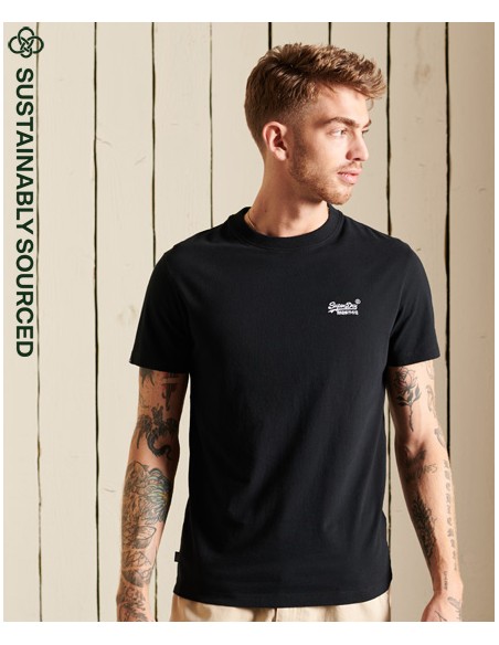 Camiseta negra de cuello redondo y manga corta de la marca Superdry. Vista portada.