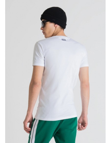 Camiseta ajustada de manga corta en color blanco de la marca Antony Morato. Vista espalda.