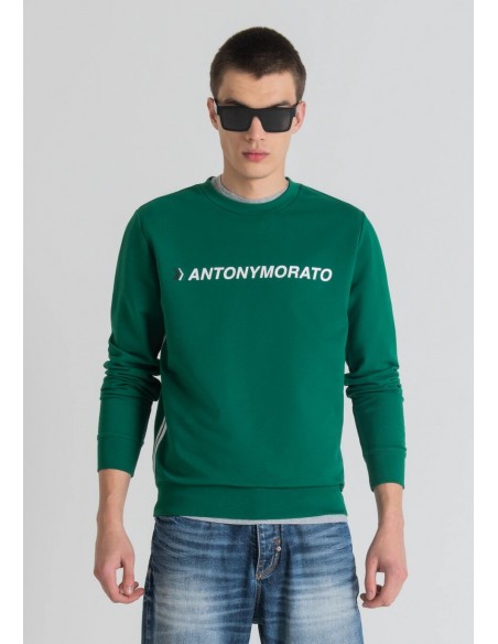 Sudadera deportiva de felpa en color verde de la marca Antony Morato. Vista portada.