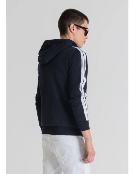 Blue hooded sweatshirt with zipper Antony Morato brand. Back view.
