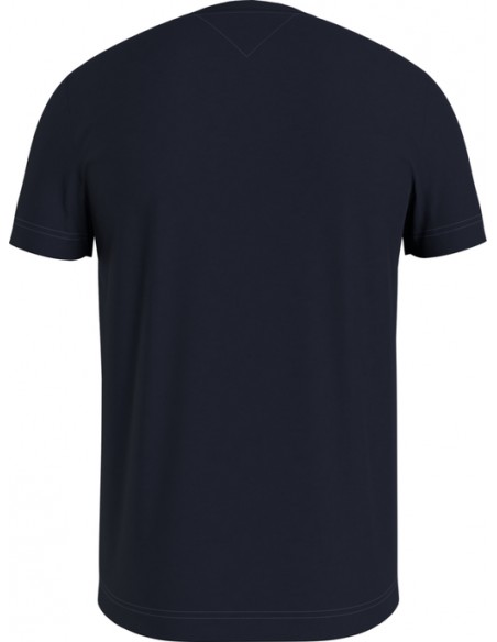 Navy blue t-shirt with floral logo and short sleeves by Tommy Hilfiger brand. Back view.