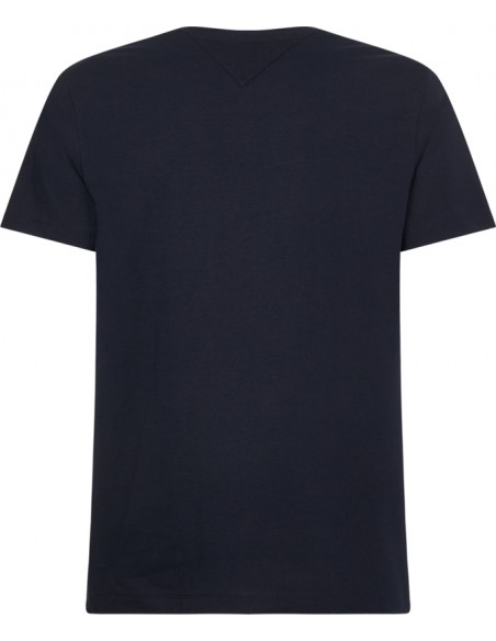 Camiseta de manga corta en color azul marino con logo bordado de la marca Tommy Hilfiger. Vista producto espalda.