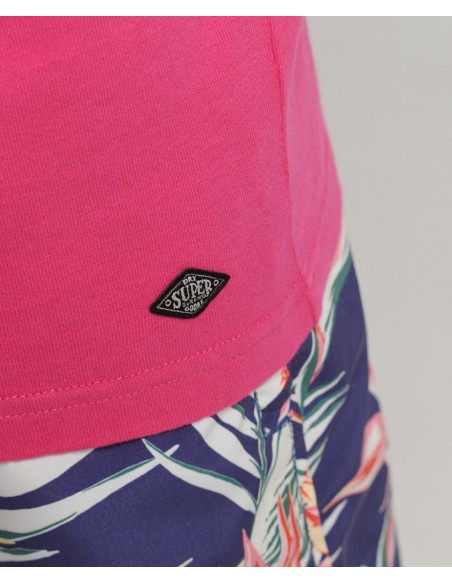 Pink sleeveless vest for men Superdry brand. Detail view.