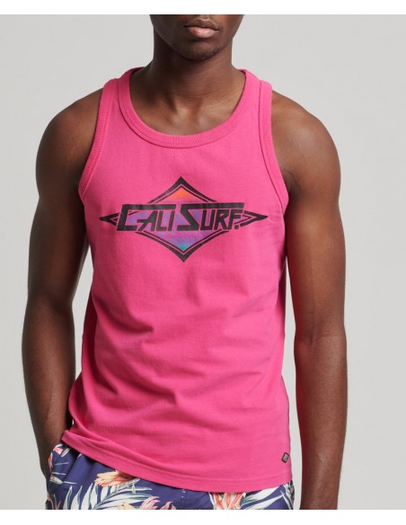 Pink sleeveless vest for men Superdry brand. General view.