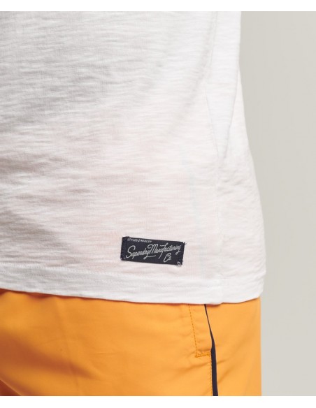White sleeveless vest for men Superdry brand. Detail view.