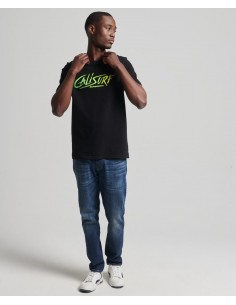 Black t-shirt with neon logo from the Superdry brand for men. Cover view. 2