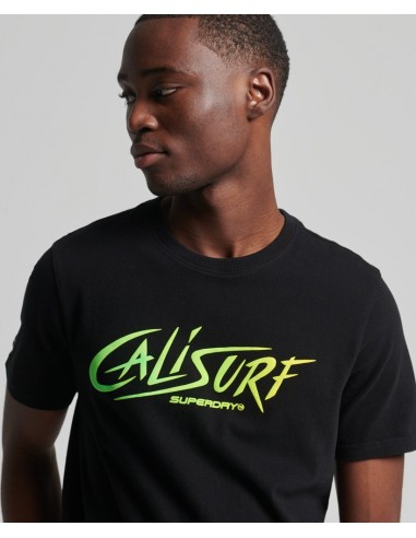 Black t-shirt with neon logo from the Superdry brand for men. Cover view.