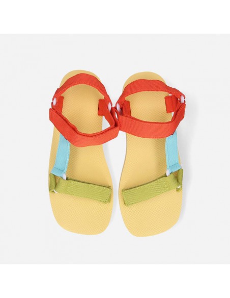Multicolored sandals for women with multiple straps Levi's brand. Top view.
