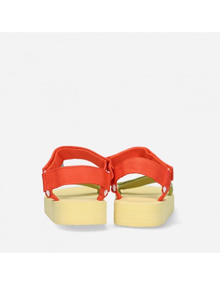 Multicolored sandals for women with multiple straps Levi's brand. Back view.