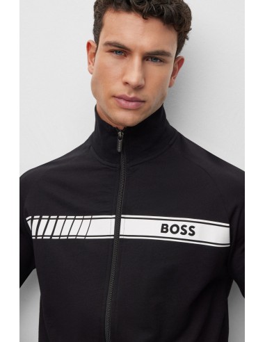 Boss logo stripe cotton zip-through...