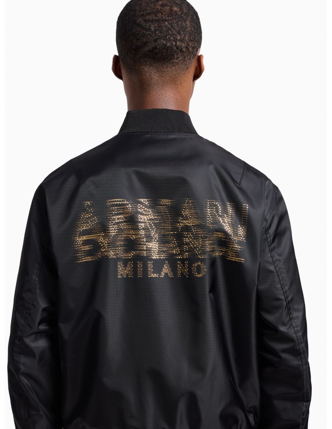 Satin Bomber Jacket with Faded Logo on Back by Armani Exchange