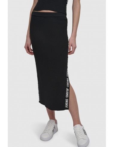 Falda midi de canalé con logo lateral...