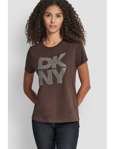 Camiseta con logo apilado de strass...