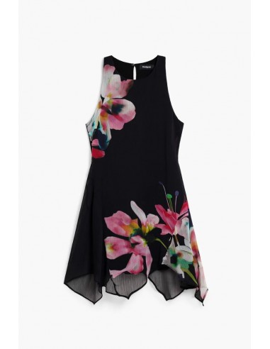 Vestido flores asimétrico negro de...