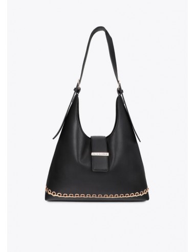 Bolso shopper negro con ojales de...
